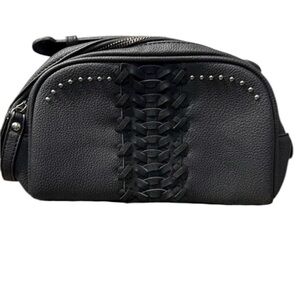12) Trinity Ranch Stylish Black Leather Bag with Woven Accents. NWT